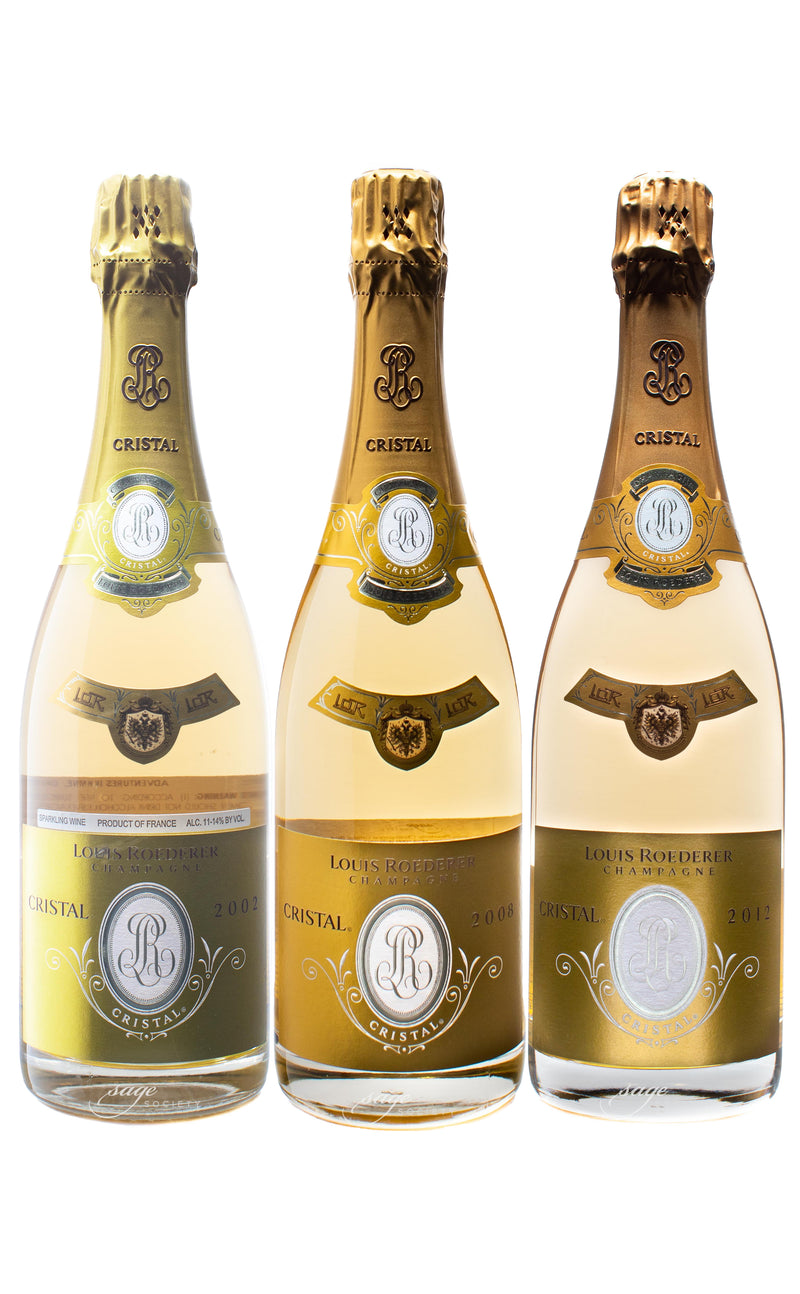 Louis Roederer Champagne Cristal Brut 6 bottles Vertical Pack (2 bottles each 2002, 2008, 2012)